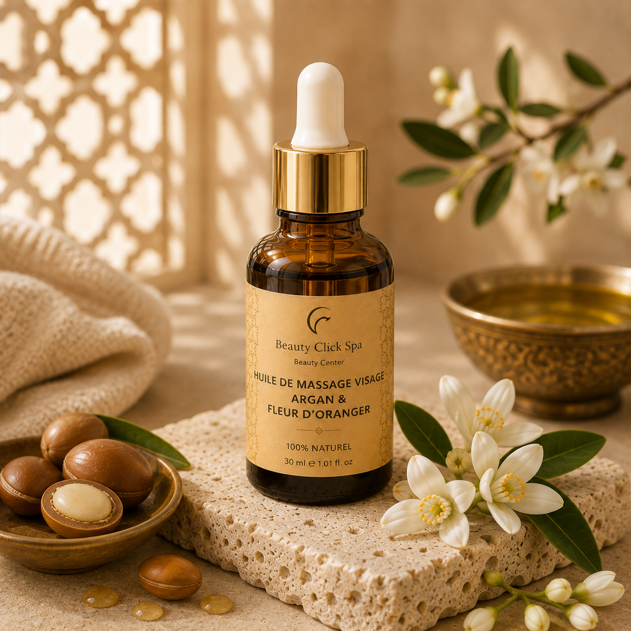 Huile de Massage Visage — Argan & Fleur d'Oranger